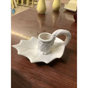 Holly Leaf Colonial Candlestick Christmas Vintage Handmade Bisque